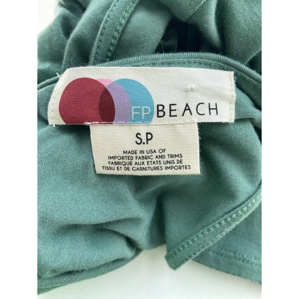 Free People Beach Womens Cierra Long Sleeve Crop Top Size S Green Open Back Mock